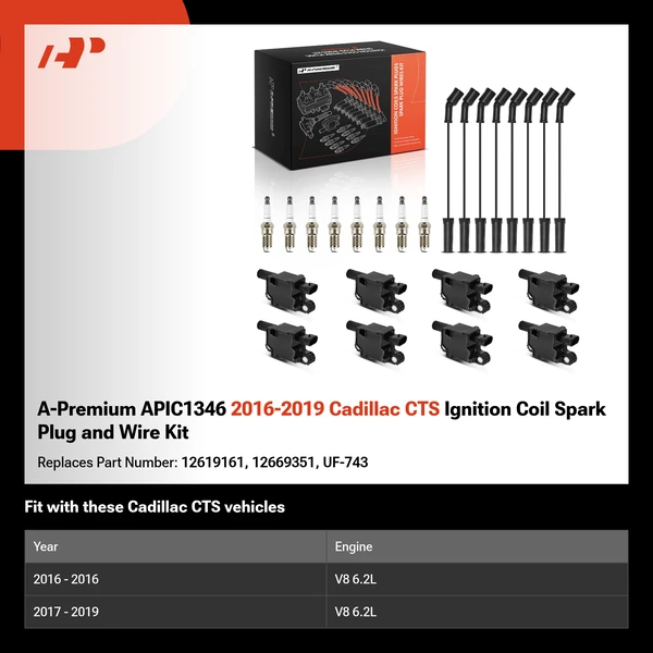 A-Premium APIC1346 2016-2019 Cadillac CTS Ignition Coil Spark Plug and Wire Kit