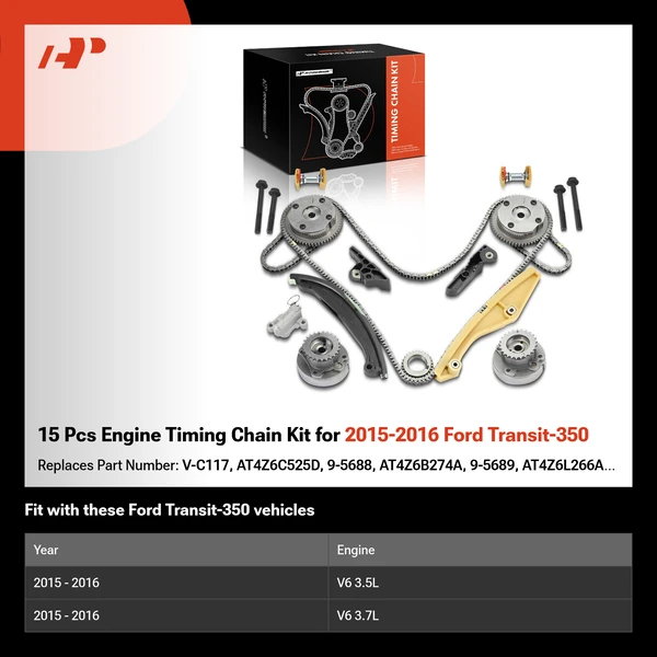 15 Pcs Engine Timing Chain Kit for 2015-2016 Ford Transit-350