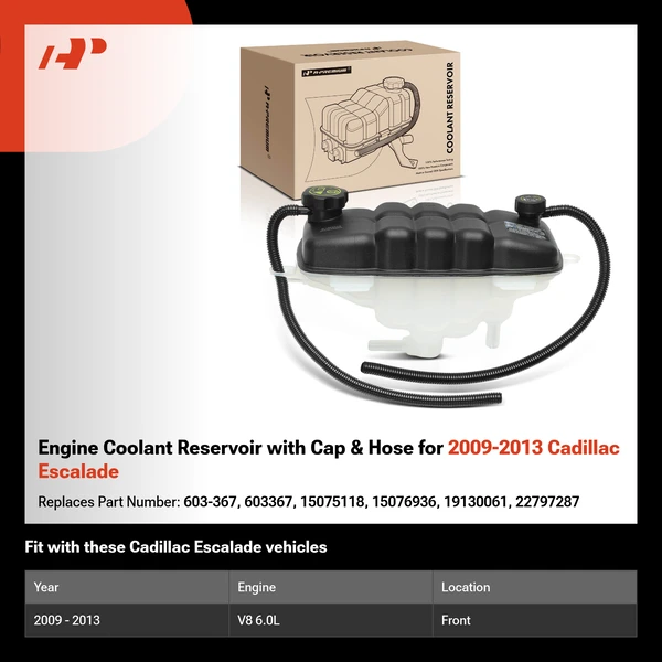 Engine Coolant Reservoir with Cap & Hose for 2009-2013 Cadillac Escalade