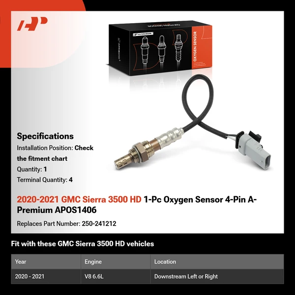 2020-2021 GMC Sierra 3500 HD 1-Pc Oxygen Sensor 4-Pin A-Premium APOS1406