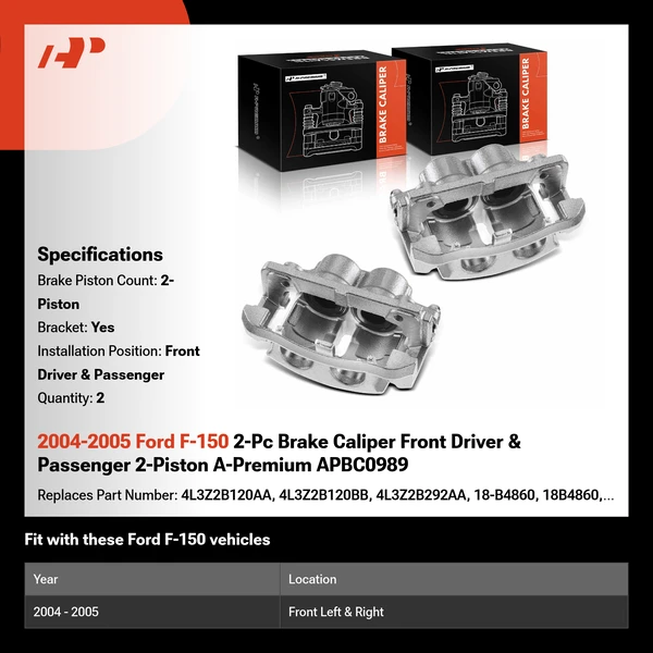 2004-2005 Ford F-150 2-Pc Brake Caliper Front Driver & Passenger 2-Piston A-Premium APBC0989