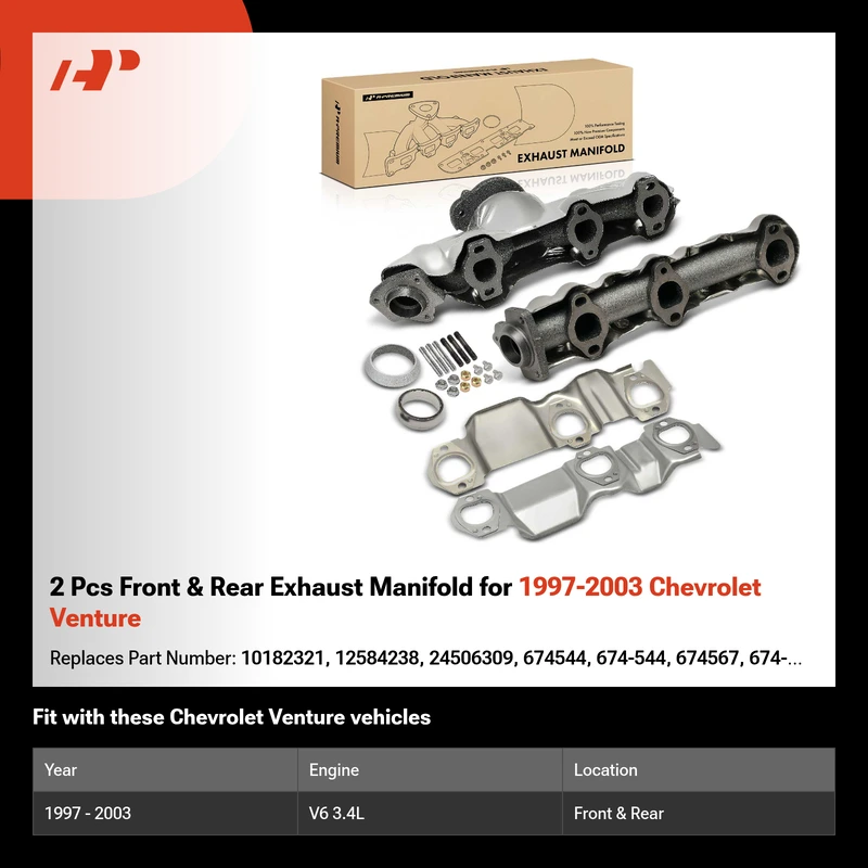 2 Pcs Front & Rear Exhaust Manifold for 1997-2003 Chevrolet Venture