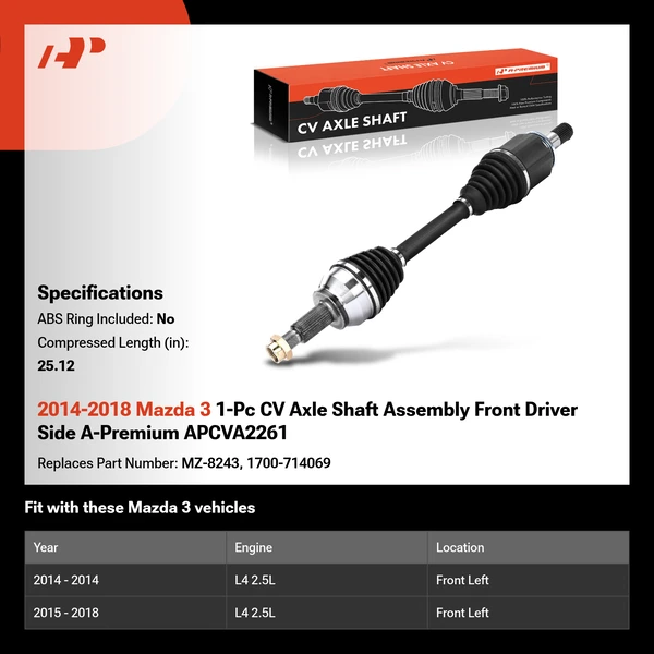2014-2018 Mazda 3 1-Pc CV Axle Shaft Assembly Front Driver Side A-Premium APCVA2261