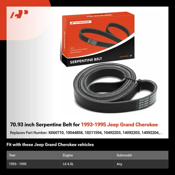 70.93 inch Serpentine Belt for 1993-1995 Jeep Grand Cherokee