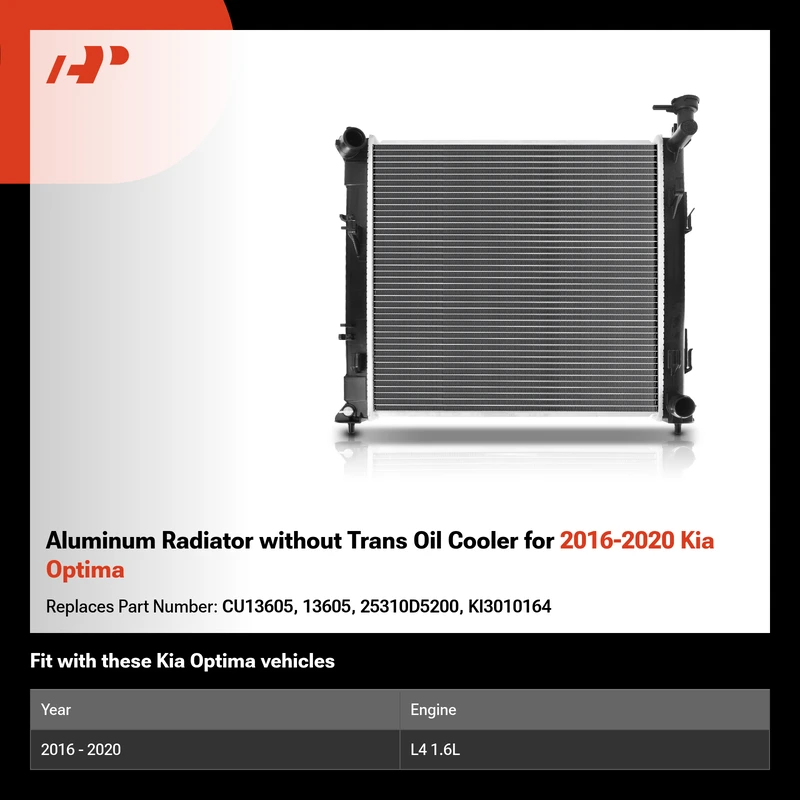 Aluminum Radiator without Trans Oil Cooler for 2016-2020 Kia Optima