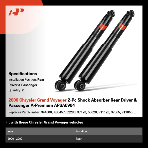 2000 Chrysler Grand Voyager 2-Pc Shock Absorber Rear Driver & Passenger A-Premium APSA0904