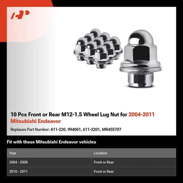 10 Pcs Front or Rear M12-1.5 Wheel Lug Nut for 2004-2011 Mitsubishi Endeavor