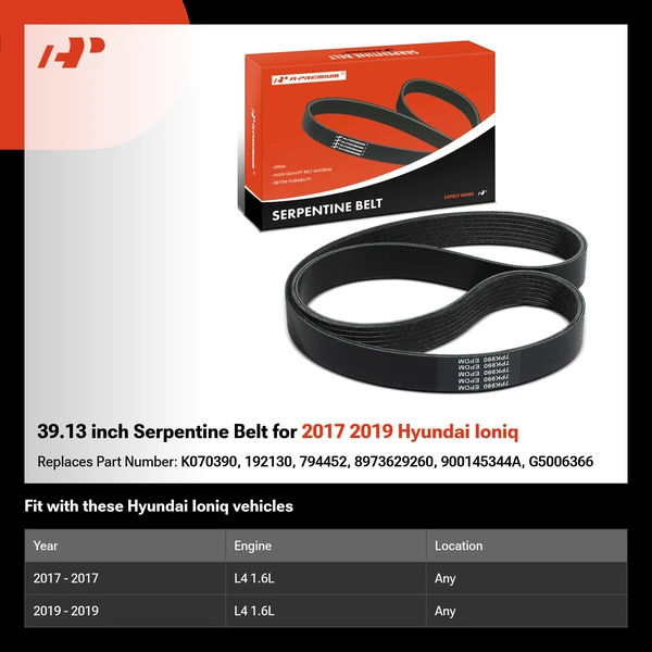39.13 inch Serpentine Belt for 2017 2019 Hyundai Ioniq