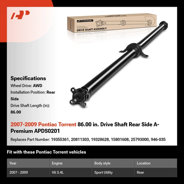 2007-2009 Pontiac Torrent 86.00 in. Drive Shaft Rear Side A-Premium APDS0201