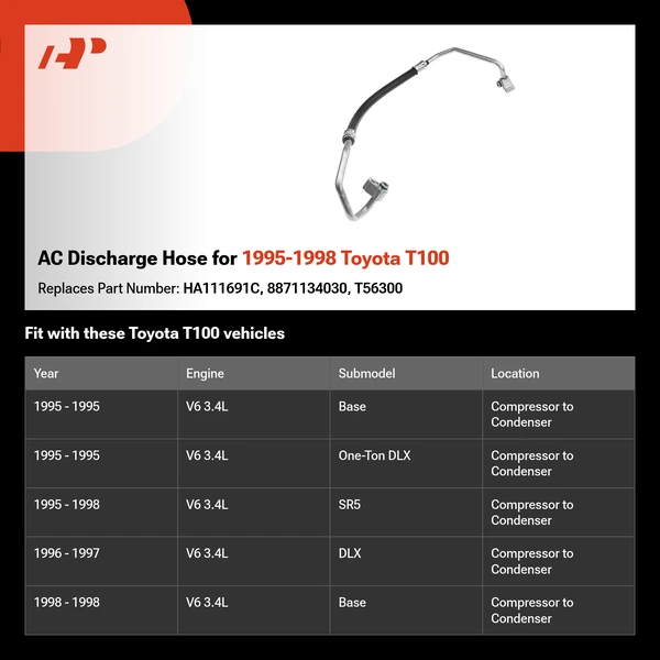 AC Discharge Hose for 1995-1998 Toyota T100