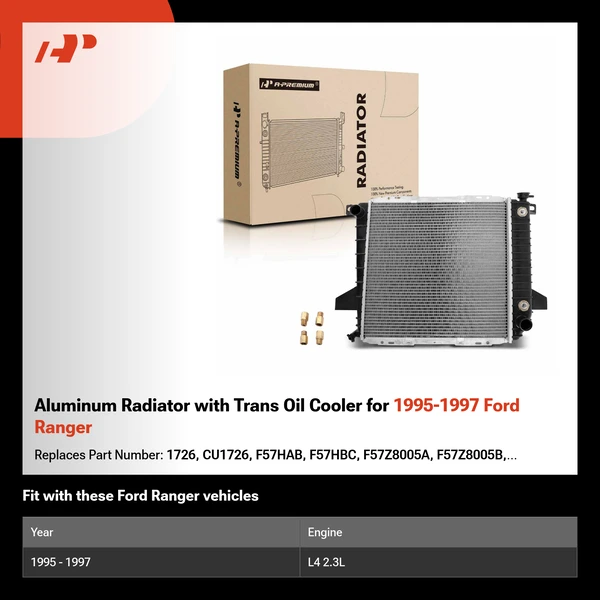 Aluminum Radiator with Trans Oil Cooler for 1995-1997 Ford Ranger