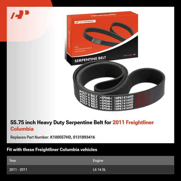 55.75 inch Heavy Duty Serpentine Belt for 2011 Freightliner Columbia