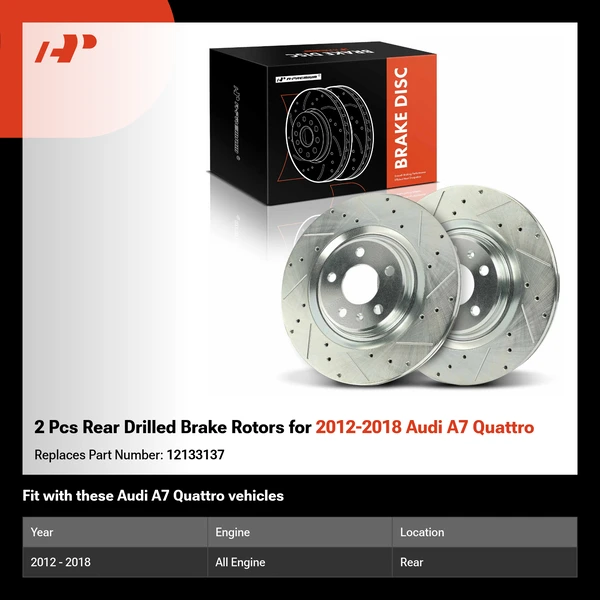 2 Pcs Rear Drilled Brake Rotors for 2012-2018 Audi A7 Quattro