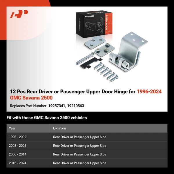 12 Pcs Rear Driver or Passenger Upper Door Hinge for 1996-2024 GMC Savana 2500