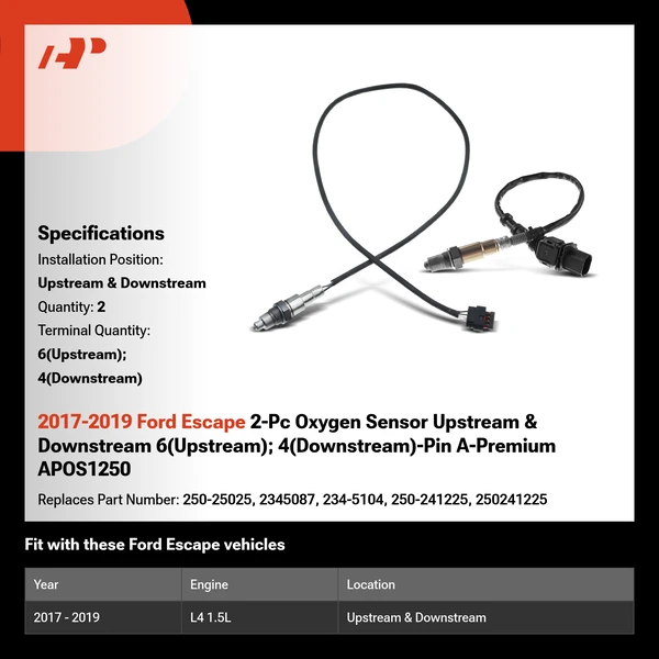2017-2019 Ford Escape 2-Pc Oxygen Sensor Upstream & Downstream 6(Upstream); 4(Downstream)-Pin A-Premium APOS1250