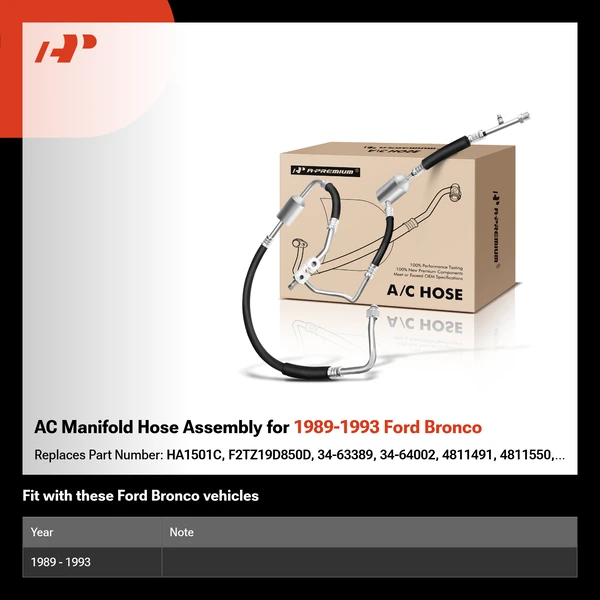AC Manifold Hose Assembly for 1989-1993 Ford Bronco