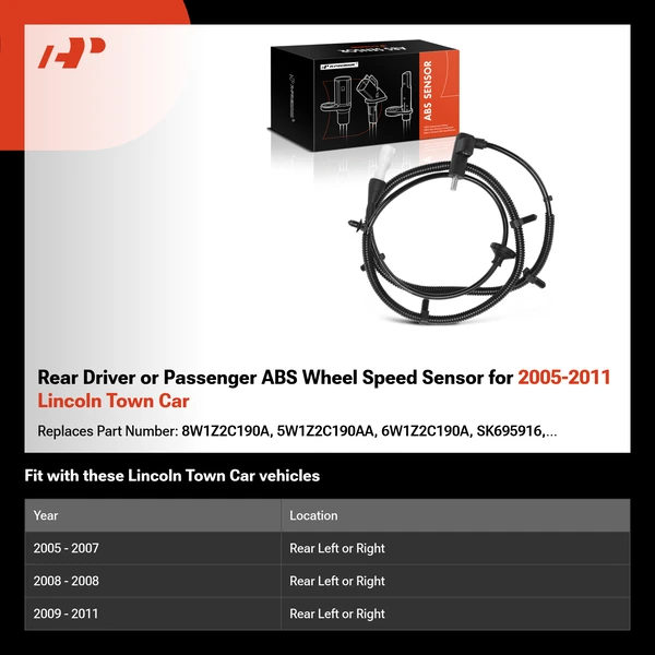 Rear Driver or Passenger ABS Wheel Speed Sensor for 2005-2011 Lincoln Town Car