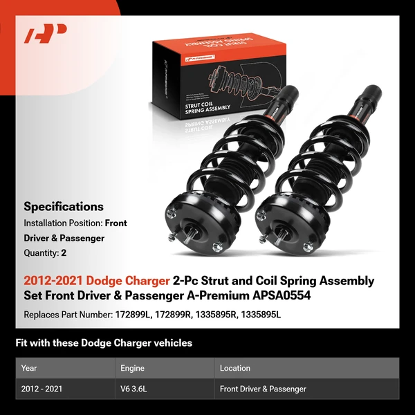 2012-2021 Dodge Charger 2-Pc Strut and Coil Spring Assembly Set Front Driver & Passenger A-Premium APSA0554