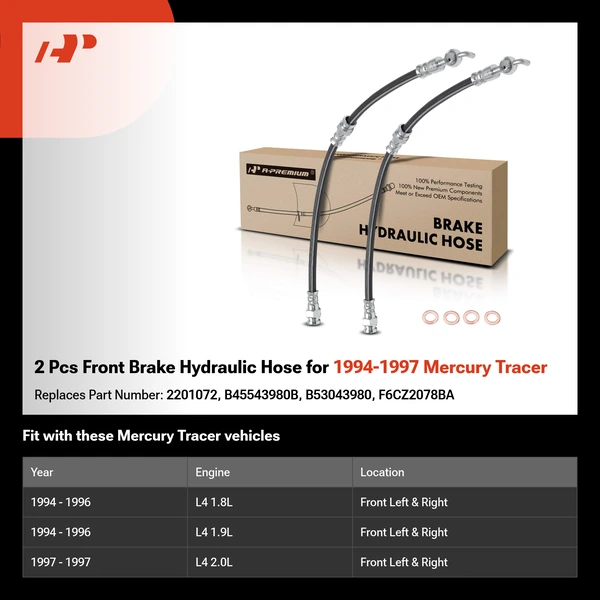 2 Pcs Front Brake Hydraulic Hose for 1994-1997 Mercury Tracer