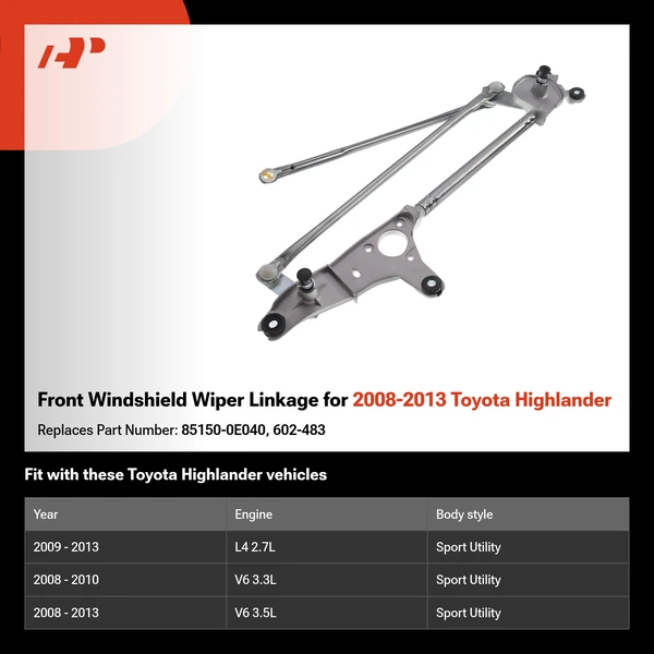 Front Windshield Wiper Linkage for 2008-2013 Toyota Highlander