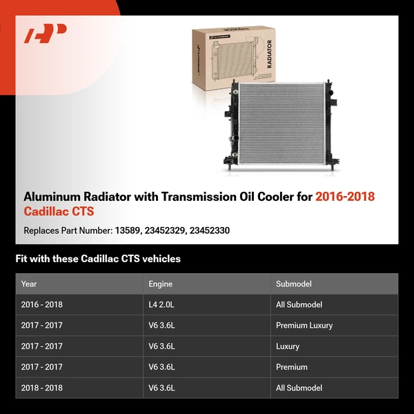 Aluminum Radiator with Transmission Oil Cooler for 2016-2018 Cadillac CTS