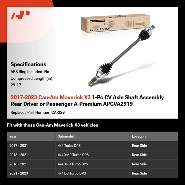 2017-2023 Can-Am Maverick X3 1-Pc CV Axle Shaft Assembly Rear Driver or Passenger A-Premium APCVA2919