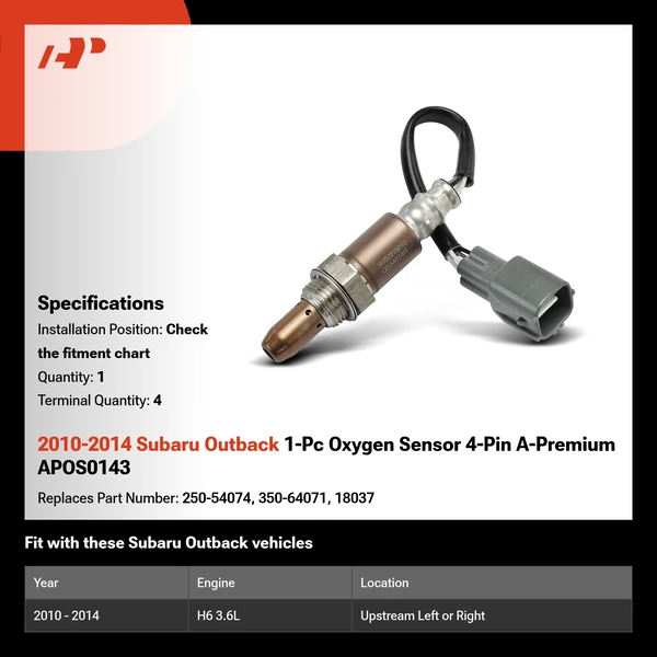 2010-2014 Subaru Outback 1-Pc Oxygen Sensor 4-Pin A-Premium APOS0143