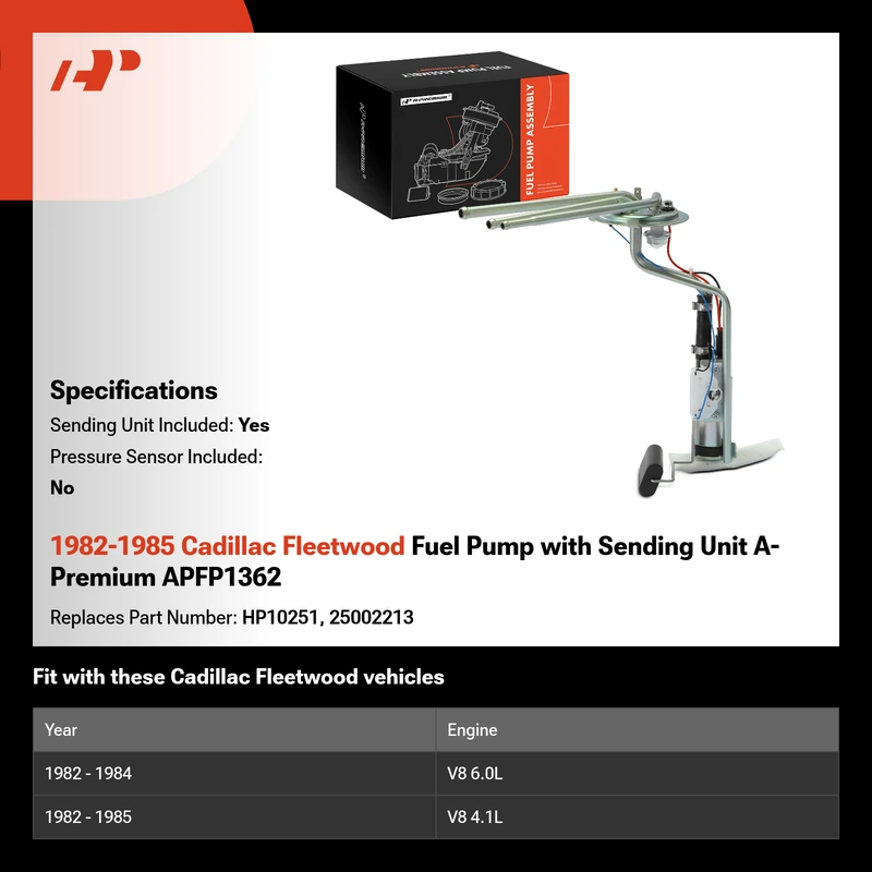 1982-1985 Cadillac Fleetwood Fuel Pump with Sending Unit A-Premium APFP1362