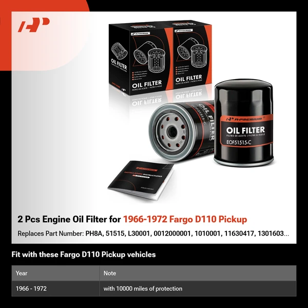 2 Pcs Engine Oil Filter for 1966-1972 Fargo D110 Pickup