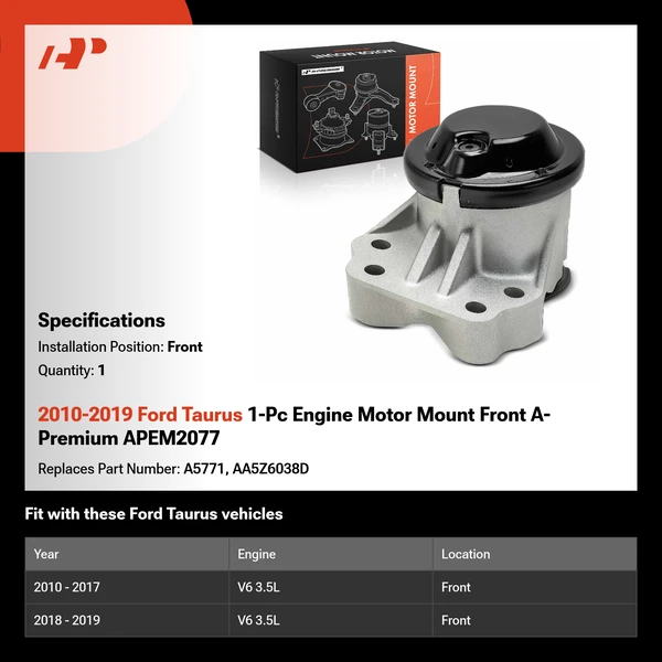 2010-2019 Ford Taurus 1-Pc Engine Motor Mount Front A-Premium APEM2077