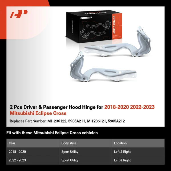 2 Pcs Driver & Passenger Hood Hinge for 2018-2020 2022-2023 Mitsubishi Eclipse Cross