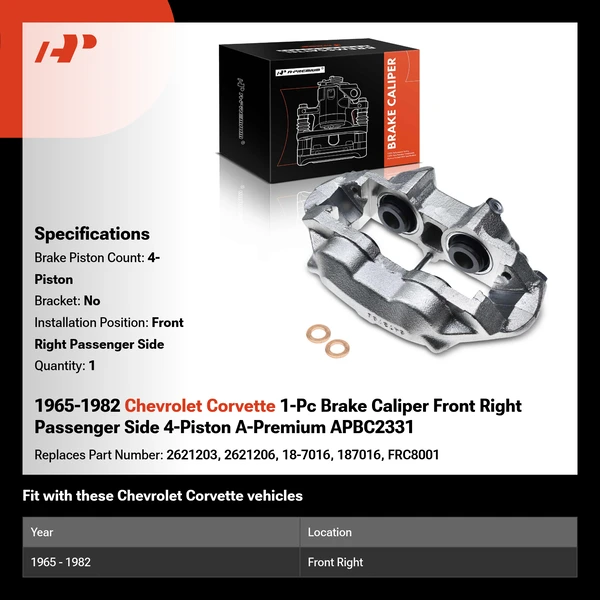 1965-1982 Chevrolet Corvette 1-Pc Brake Caliper Front Right Passenger Side 4-Piston A-Premium APBC2331