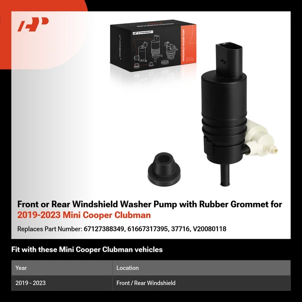 Front or Rear Windshield Washer Pump with Rubber Grommet for 2019-2023 Mini Cooper Clubman