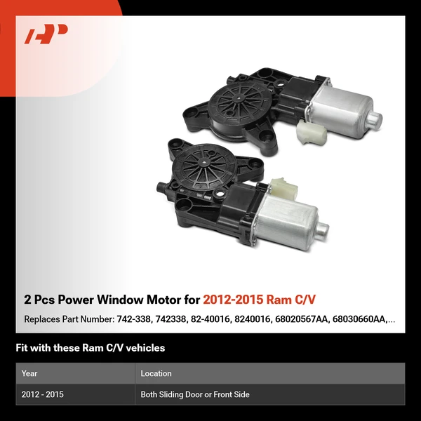 2 Pcs Power Window Motor for 2012-2015 Ram C/V