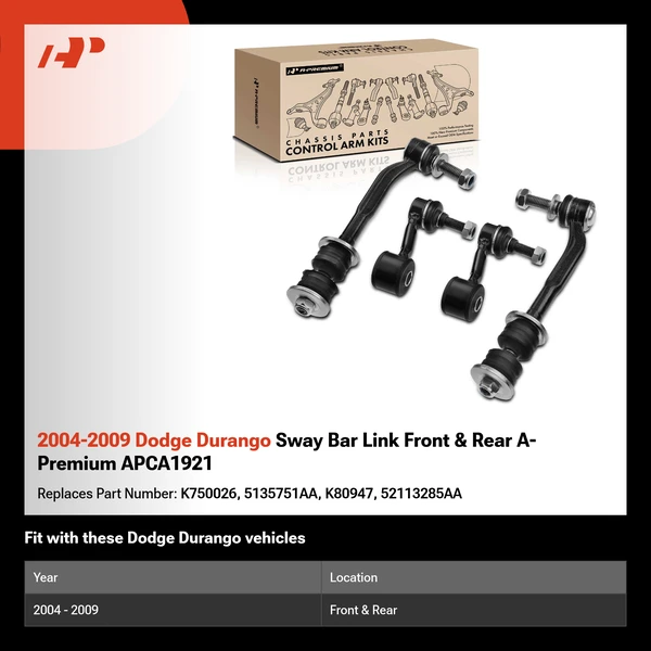 2004-2009 Dodge Durango Sway Bar Link Front & Rear A-Premium APCA1921