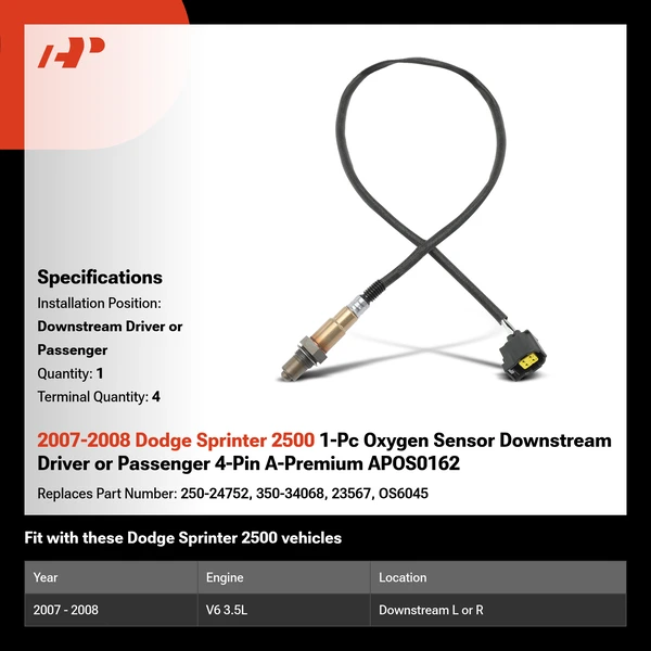 2007-2008 Dodge Sprinter 2500 1-Pc Oxygen Sensor Downstream Driver or Passenger 4-Pin A-Premium APOS0162