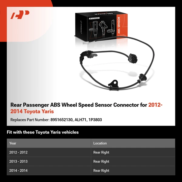 Rear Passenger ABS Wheel Speed Sensor Connector for 2012-2014 Toyota Yaris