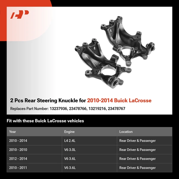 2 Pcs Rear Steering Knuckle for 2010-2014 Buick LaCrosse