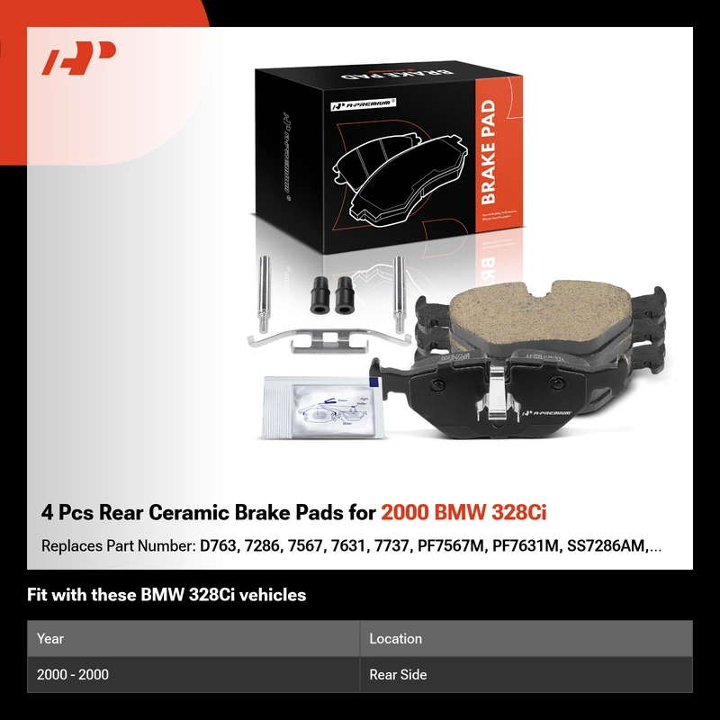 4 Pcs Rear Ceramic Brake Pads for 2000 BMW 328Ci