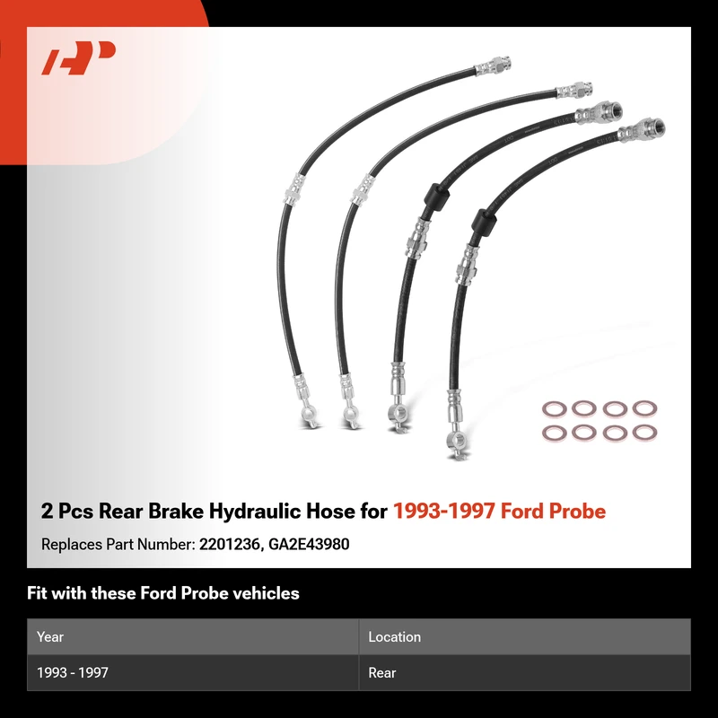 2 Pcs Rear Brake Hydraulic Hose for 1993-1997 Ford Probe
