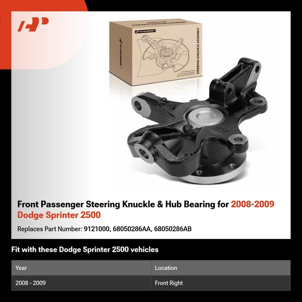 Front Passenger Steering Knuckle & Hub Bearing for 2008-2009 Dodge Sprinter 2500