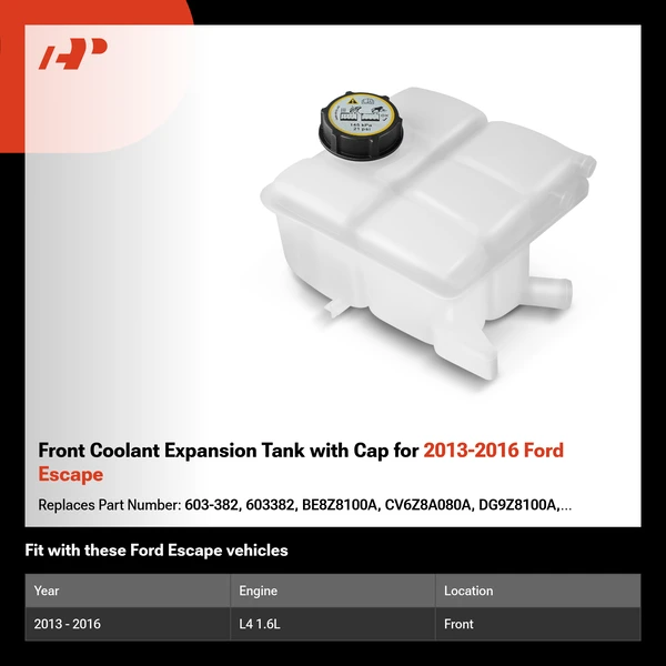 Front Coolant Expansion Tank with Cap for 2013-2016 Ford Escape