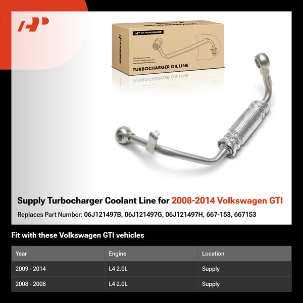 Supply Turbocharger Coolant Line for 2008-2014 Volkswagen GTI