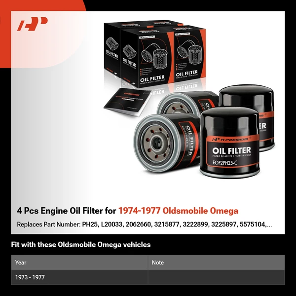 4 Pcs Engine Oil Filter for 1974-1977 Oldsmobile Omega