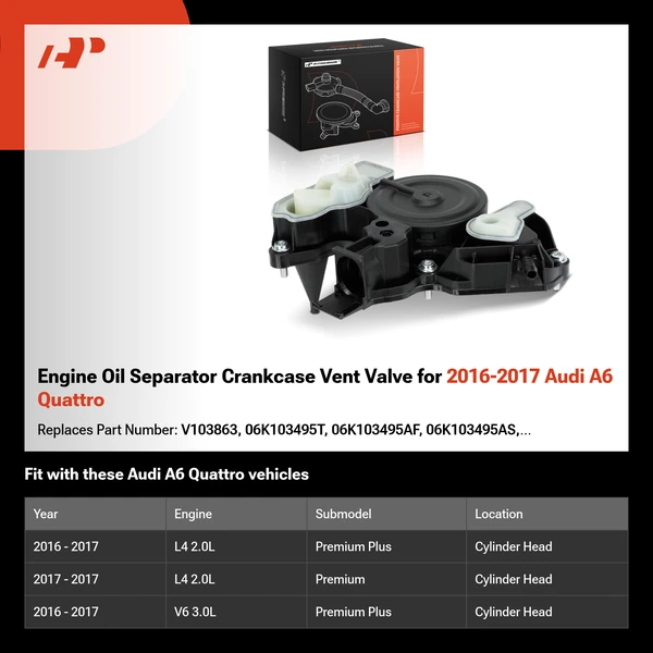 Engine Oil Separator Crankcase Vent Valve for 2016-2017 Audi A6 Quattro