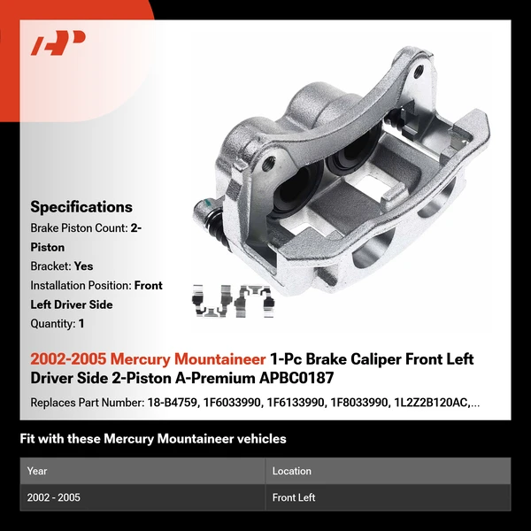 2002-2005 Mercury Mountaineer 1-Pc Brake Caliper Front Left Driver Side 2-Piston A-Premium APBC0187