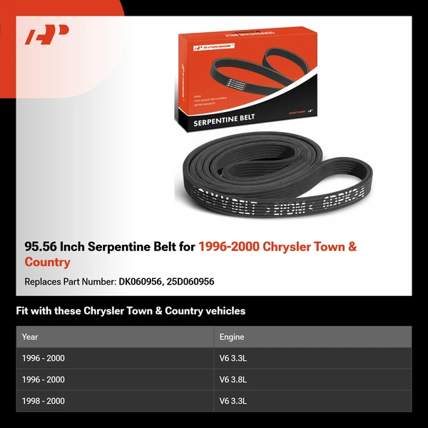 95.56 Inch Serpentine Belt for 1996-2000 Chrysler Town & Country