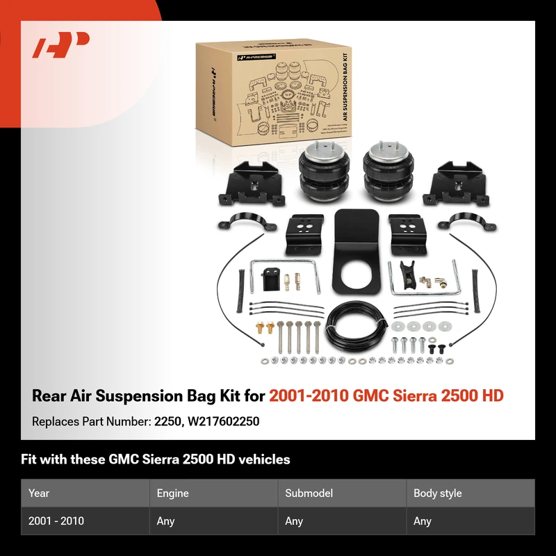Rear Air Suspension Bag Kit for 2001-2010 GMC Sierra 2500 HD