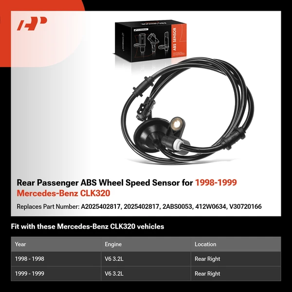 Rear Passenger ABS Wheel Speed Sensor for 1998-1999 Mercedes-Benz CLK320