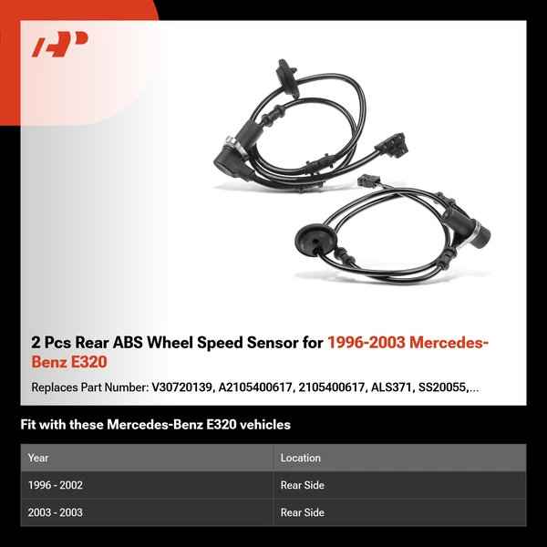 2 Pcs Rear ABS Wheel Speed Sensor for 1996-2003 Mercedes-Benz E320